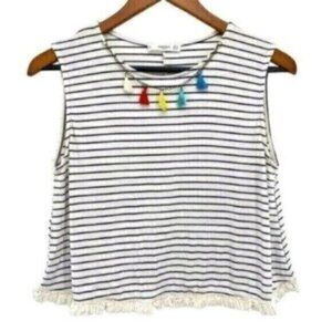 Mango Striped Boho Fringe Crop Top